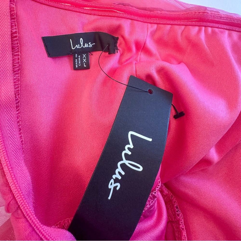 Lulus Hot Pink Strapless Midi Dress NWT | Ruched Tulle Party Dress - Picture 8 of 8